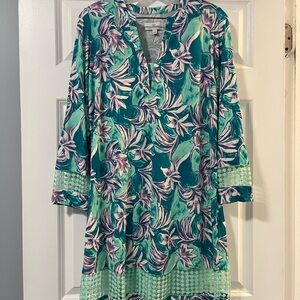 Susan Graver Teal and Pink Floral Top